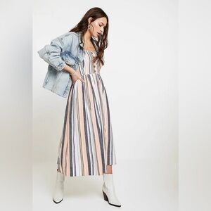 Free People Striped Maxi Dress in Peach, Navy & White